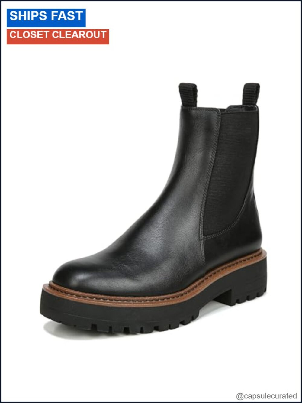 Waterproof Leather Chelsea Boots Lug Sole Pull-On Ankle Bootie 1.5in Heel